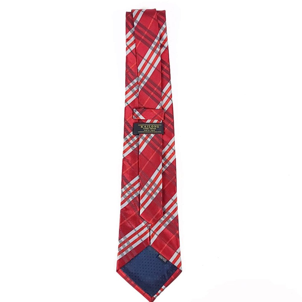 Kai Long Mens‎ Silk Necktie Lot 3 Red Burgundy Plaid Geometric Hand Made Ties - Picture 4 of 13